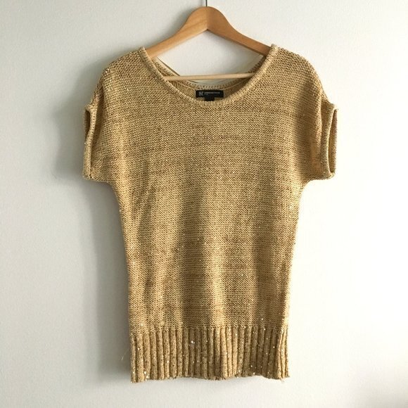 INC International Concepts Metallic Sweater Short Sleeve Womens Size S‎ Petite - Picture 1 of 3